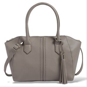 Maurices Grey Fringe Tassle Keychain Faux Leather Shoulder Bag Satchel